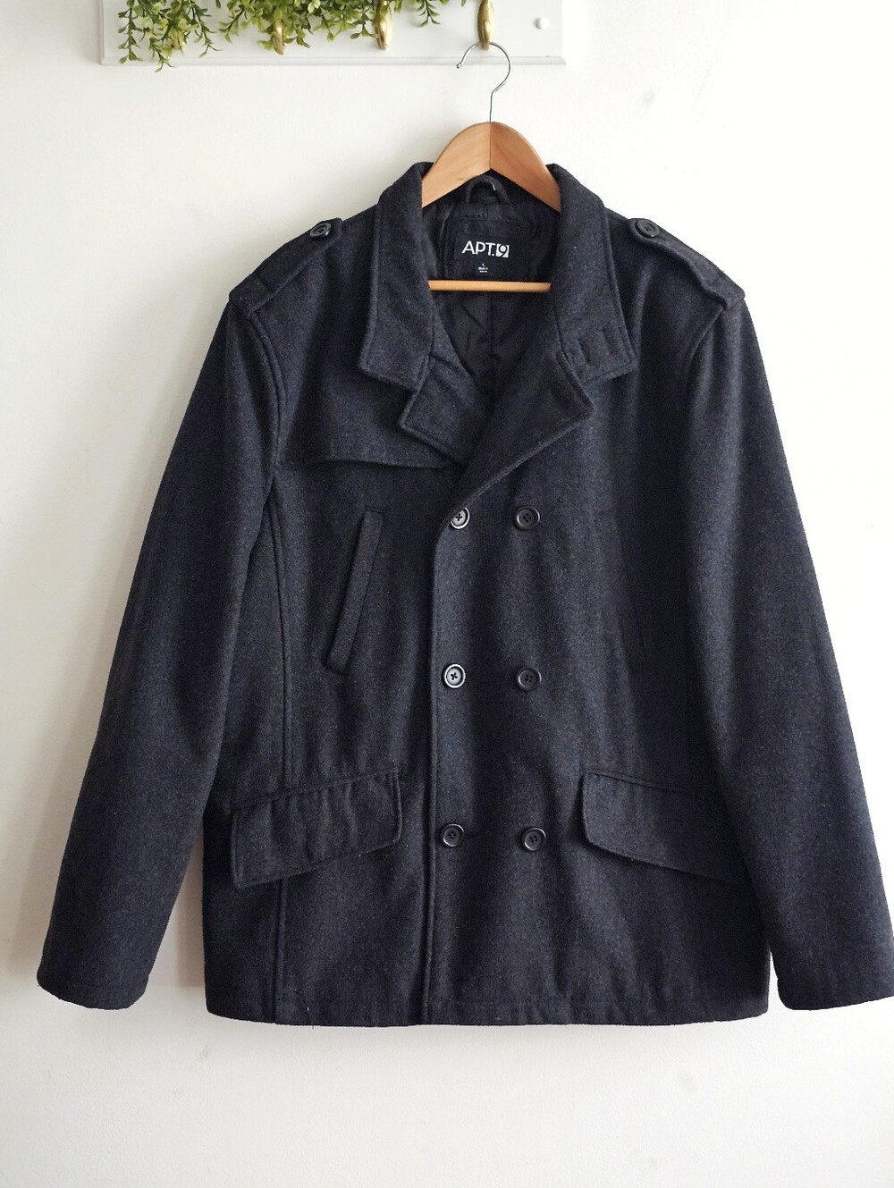APT.9 Men's Wool Blend Peacoat Jacket Charcoal Gray Double Breasted Size L